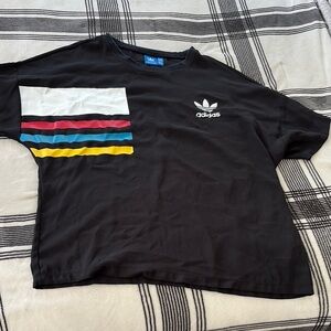 Adidas Black and White Short Sleeve Tee with Stripes